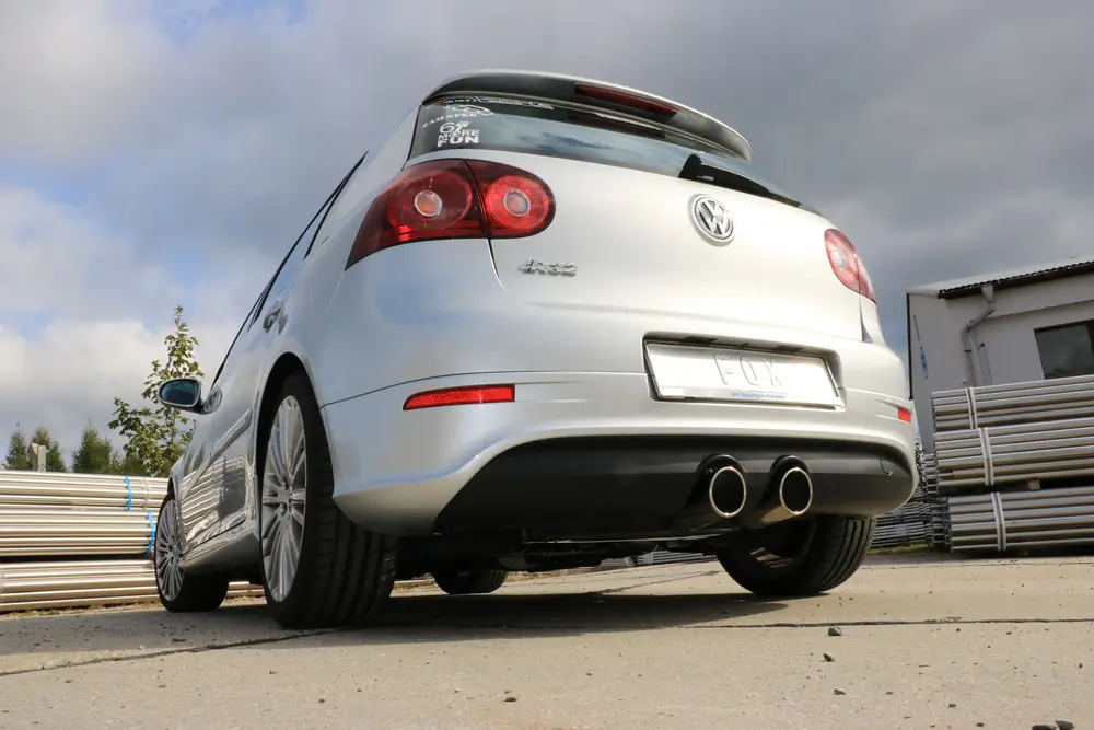 Preiswert Fox Auspuff Sportauspuff mittig für VW Golf V - R32 3.2l 184kW ohne Klappe