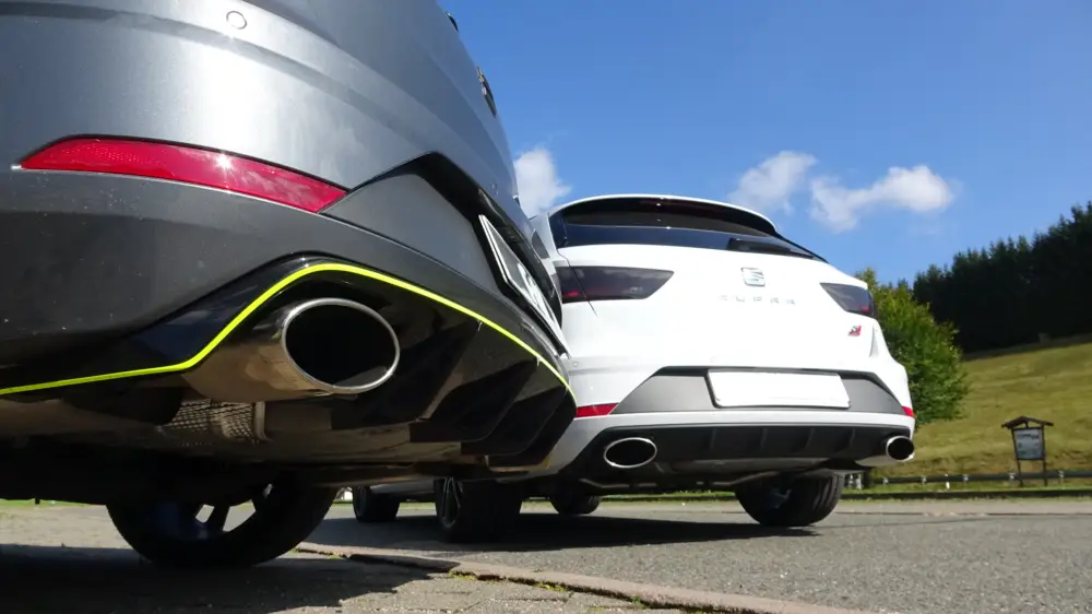 Billig Fox Duplex Auspuff Sportauspuff Halbanlage für Seat Leon ST 5F Cupra 4x4 ab OPF