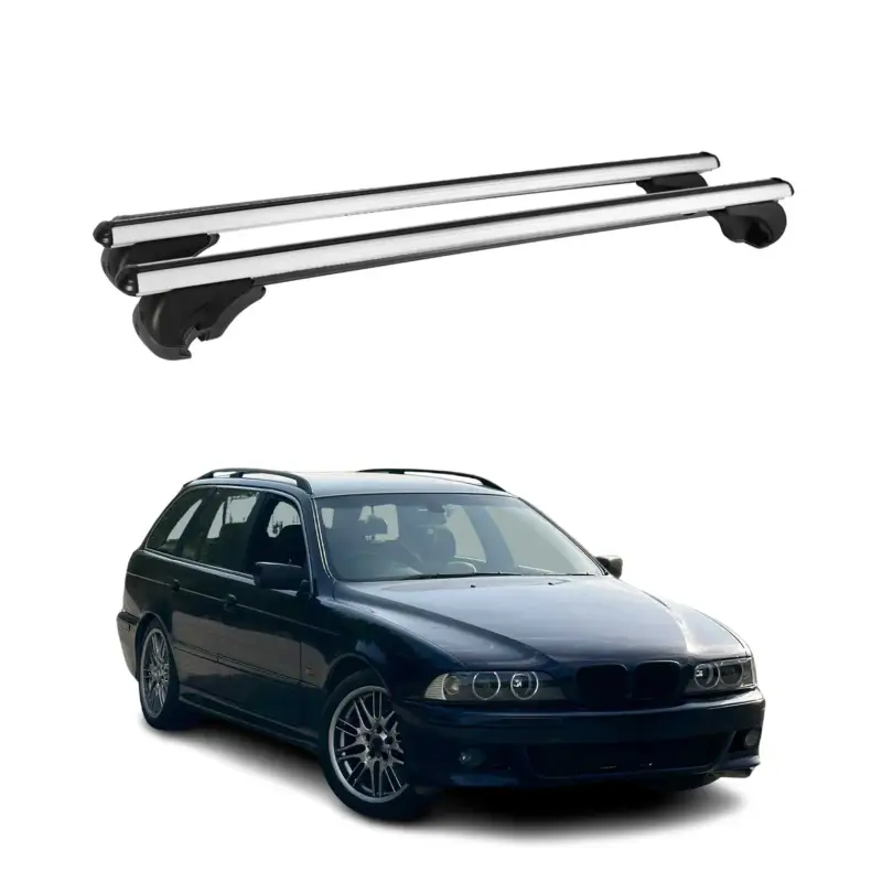 Zertifiziert Dachträger Grundtäger für BMW 5er E39 Touring 1997-2004 75kg Silber Alu 2 tlg