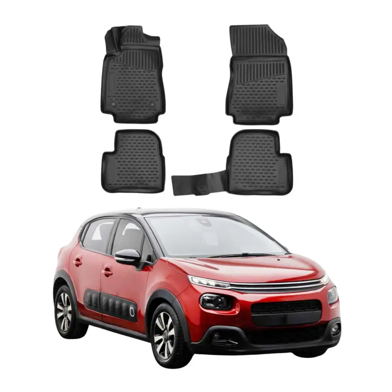 OMAC Gummimatten Fußmatten für Citroen C3 2016-2024 TPE Automatten Schwarz 4x Sichere Zahlung