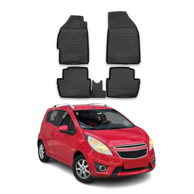 Preisknaller OMAC Gummimatten Fußmatten für Chevrolet Spark 2010-2013 TPE Matten Schwarz 4x