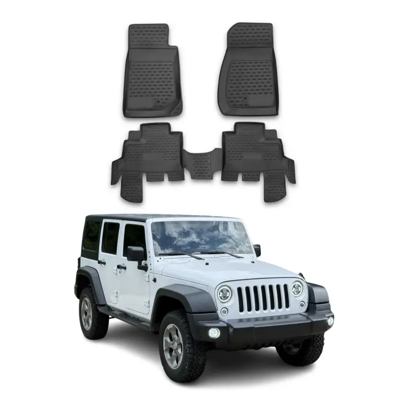 OMAC Gummimatten Fußmatten für Jeep Wrangler 2007-2017 TPE Automatten Schwarz 4x Geprüft