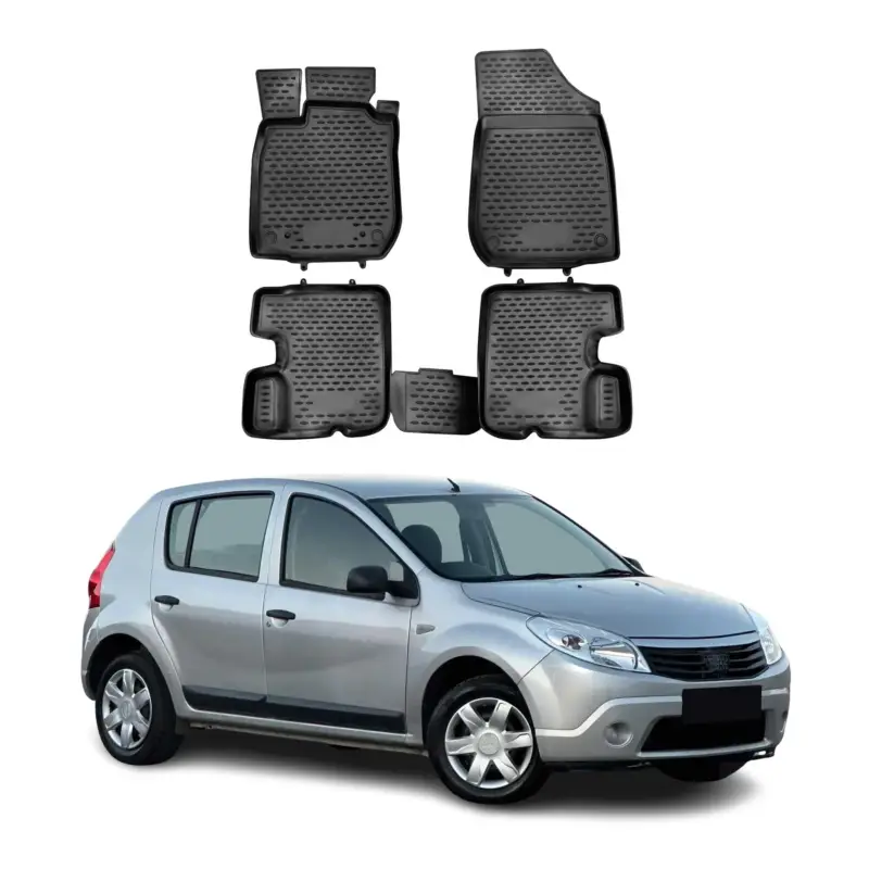 Jetzt Kaufen OMAC Gummimatten Fußmatten für Dacia Sandero 2008-2012 TPE Automatten Schwarz 4x