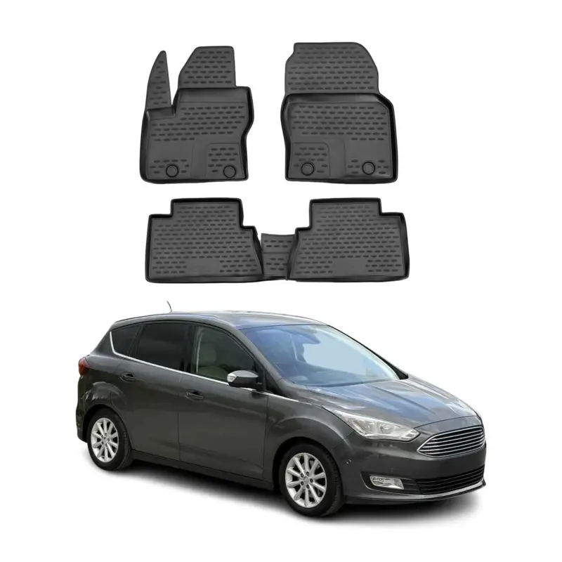 Jetzt Kaufen OMAC Gummimatten Fußmatten für Ford C-Max 2010-2019 TPE Automatten Schwarz 4x