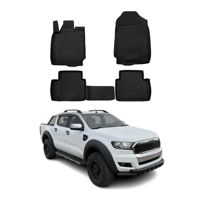 OMAC Gummimatten Fußmatten für Ford Ranger 2012-2022 2tür SuperCab Schwarz 4x Geprüft