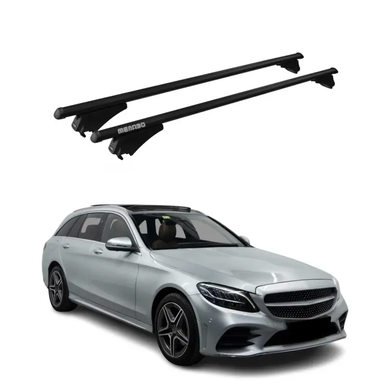 Menabo Dachträger für Mercedes C Klasse S205 Kombi 2015-2021 75kg Alu Schwarz 2x Nur Für Kurze Zeit