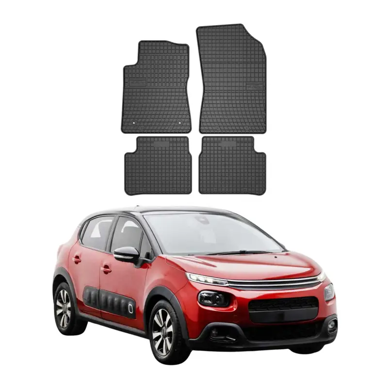 Finale Aktion OMAC Gummi Fußmatten für Citroen C3 2016-2024 Automatten Gummi Schwarz 4tlg