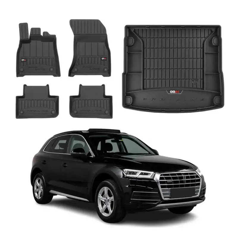 OMAC Fußmatten & Kofferraumwanne Set für Audi Q5 FY 2017-2024 Gummi Schwarz 5x Mega-Angebot