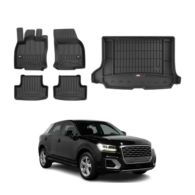 OMAC Fußmatten & Kofferraumwanne Set für Audi Q2 2016-2020 Gummi TPE Schwarz 5x Begrenztes Angebot