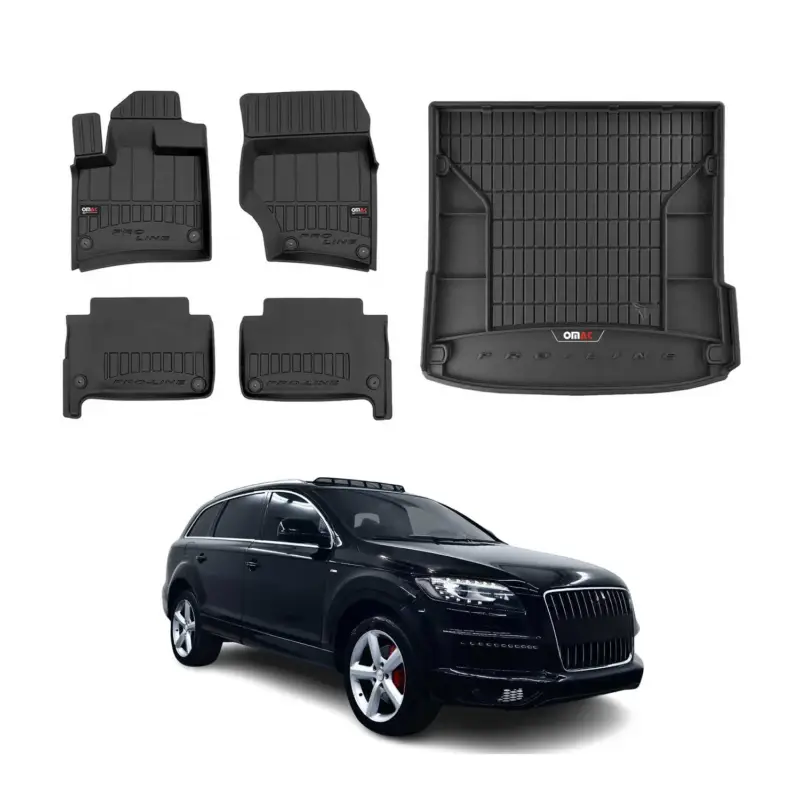 OMAC Fußmatten & Kofferraumwanne Set für Audi Q7 2006-2015 Gummi TPE Schwarz 5x Angebot