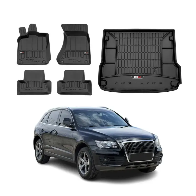 Neuheit OMAC Fußmatten & Kofferraumwanne Set für Audi Q5 2008-2017 Gummi TPE Schwarz 5x