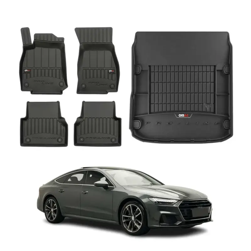 Direkt Vom Hersteller OMAC Fußmatten & Kofferraumwanne Set für Audi A7 C8 2018-2026 Gummi Schwarz 5x