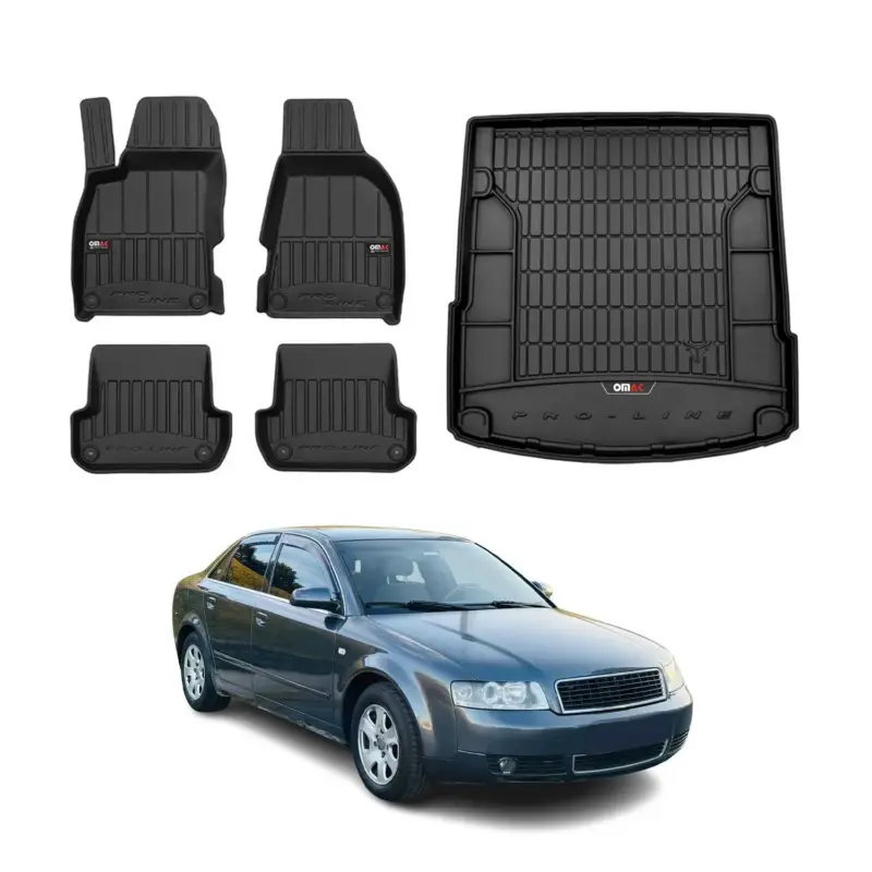 Must-Have Fußmatten Kofferraumwanne Set für Audi A4 B6 Limo 2001-2004 OMAC Premium Schwarz