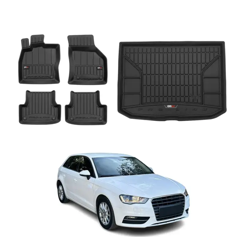 OMAC Fußmatten & Kofferraumwanne Set für Audi A3 8V 2012-2020 Gummi Schwarz 5x Versand Am Gleichen Tag
