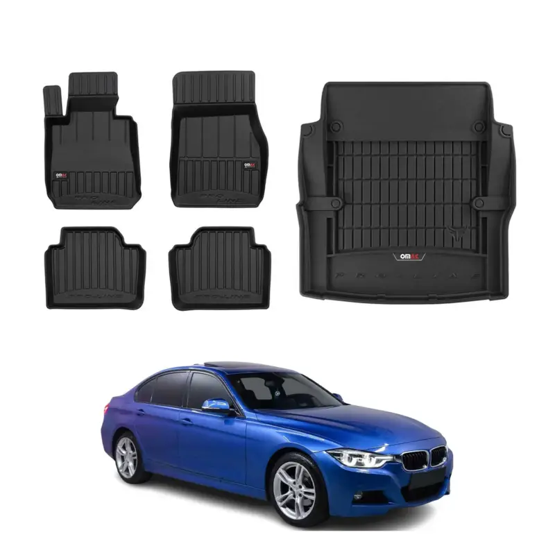 OMAC Fußmatten & Kofferraumwanne Set für BMW 3er F30 2011-2018 Gummi Schwarz 5x Sofort Bestellen
