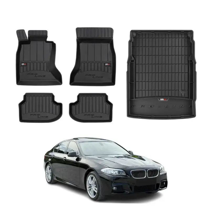 OMAC Fußmatten & Kofferraumwanne Set für BMW 5er F10 2010-2017 Gummi Schwarz 5x Letzte Chance