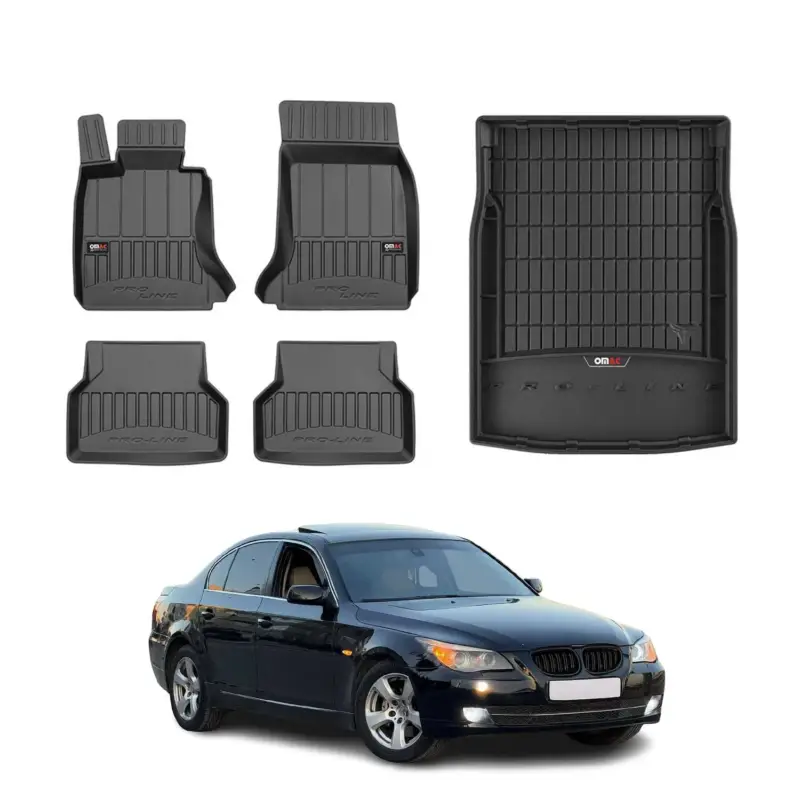 Super-Preis OMAC Fußmatten & Kofferraumwanne Set für BMW 5er E60 2003-2010 Gummi Schwarz 5x