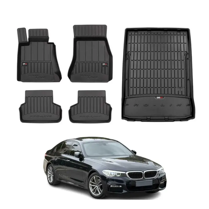 Sichere Zahlung OMAC Fußmatten & Kofferraumwanne Set für BMW 5er G30 2017-2023 Gummi Schwarz 5x