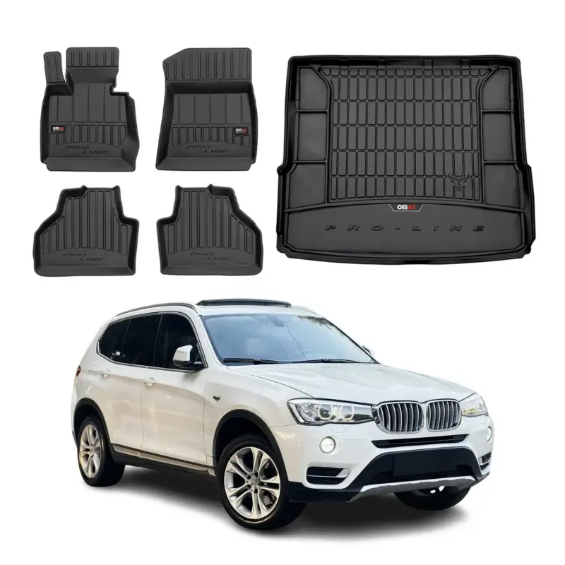 OMAC Fußmatten & Kofferraumwanne Set für BMW X3 F25 2010-2017 Gummi Schwarz 5x Ausverkauf