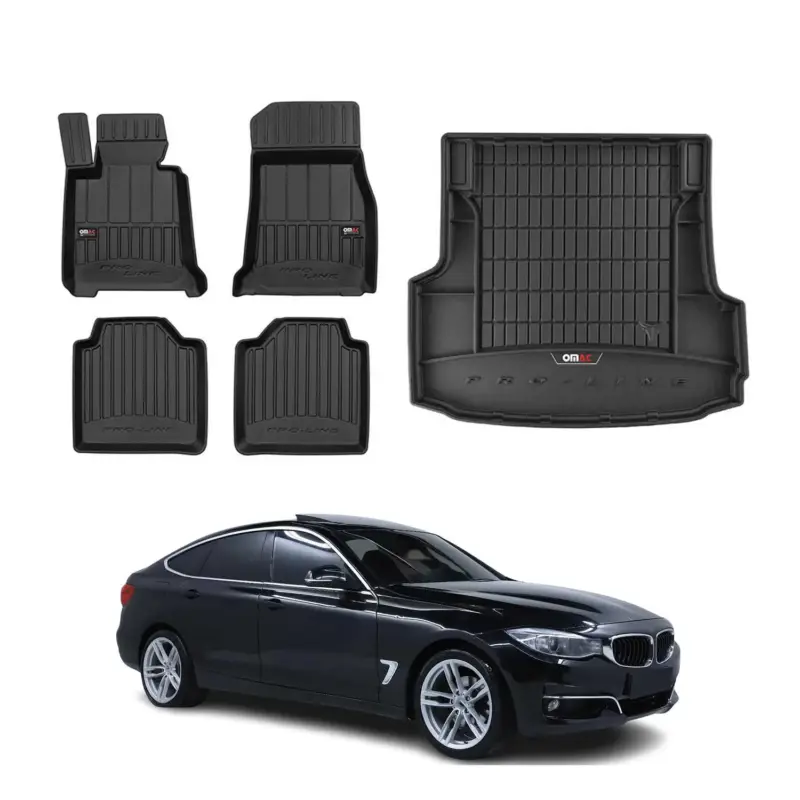 Neue Ware OMAC Fußmatten & Kofferraumwanne Set für BMW 3er F34 2013-2020 Gummi Schwarz 5x