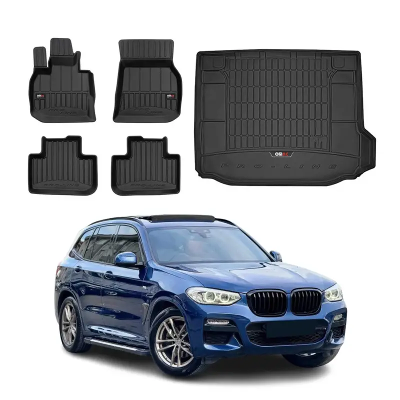 Direkt Vom Hersteller OMAC Fußmatten & Kofferraumwanne Set für BMW X3 G01 2017-2024 Gummi Schwarz 5x