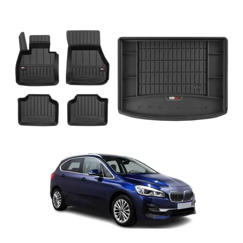 Solange Der Vorrat Reicht OMAC Fußmatten & Kofferraumwanne Set für BMW 2er F45 2014-2021 Gummi Schwarz 5x