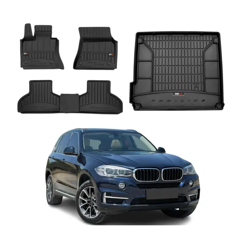 Neue Ware OMAC Fußmatten & Kofferraumwanne Set für BMW X5 F15 2013-2018 Gummi Schwarz 4x