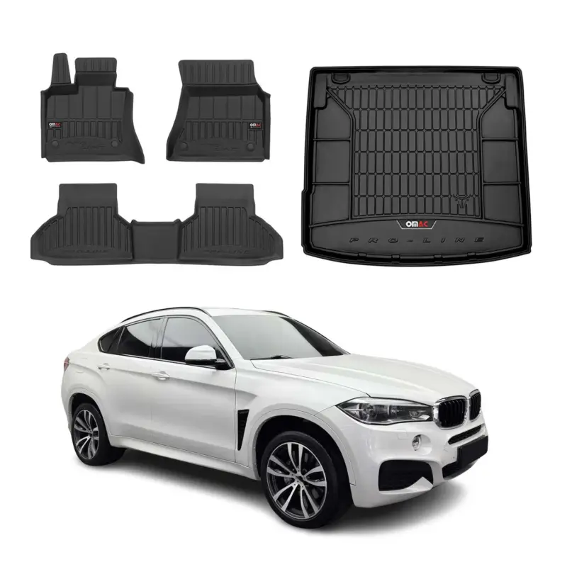 Finale Aktion OMAC Fußmatten & Kofferraumwanne Set für BMW X6 F16 2014-2019 Gummi Schwarz 4x