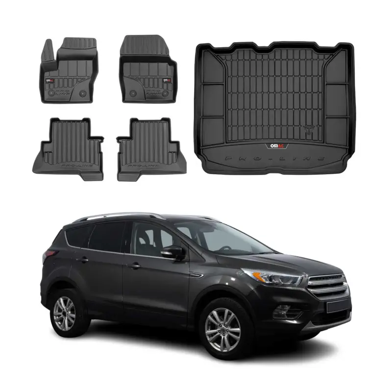 Preisknaller OMAC Fußmatten & Kofferraumwanne Set für Ford Kuga II 2012-2019 Schwarz Gummi 5x