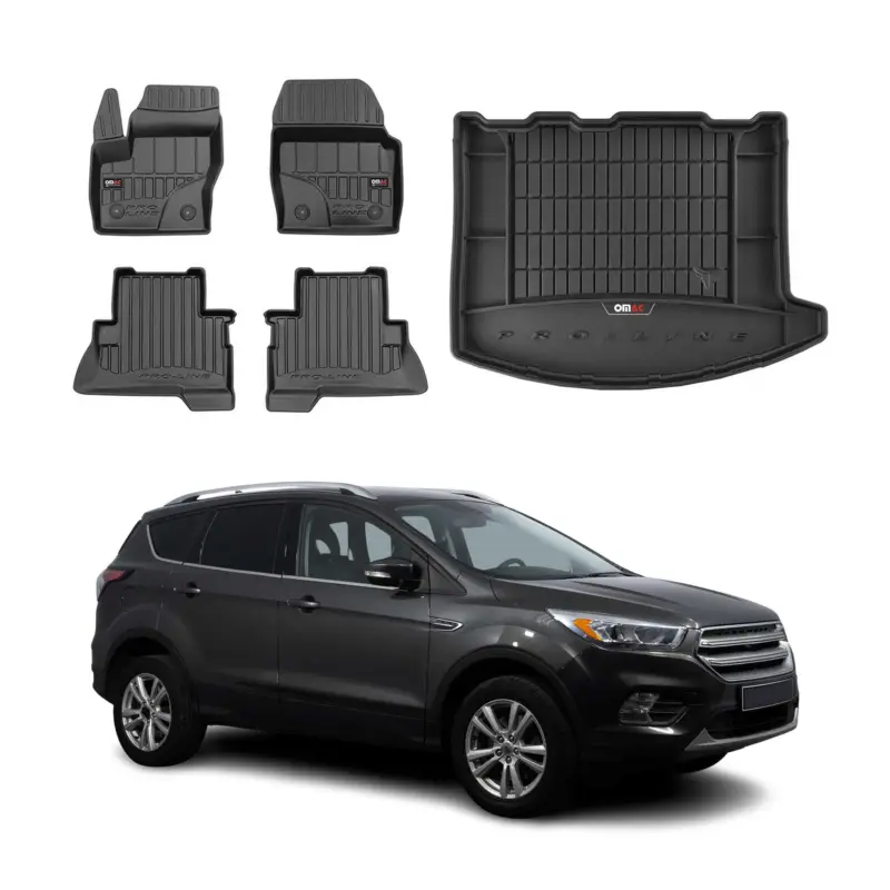 Direkt Vom Hersteller OMAC Fußmatten & Kofferraumwanne Set für Ford Kuga II 2012-2019 Gummi Schwarz 5x