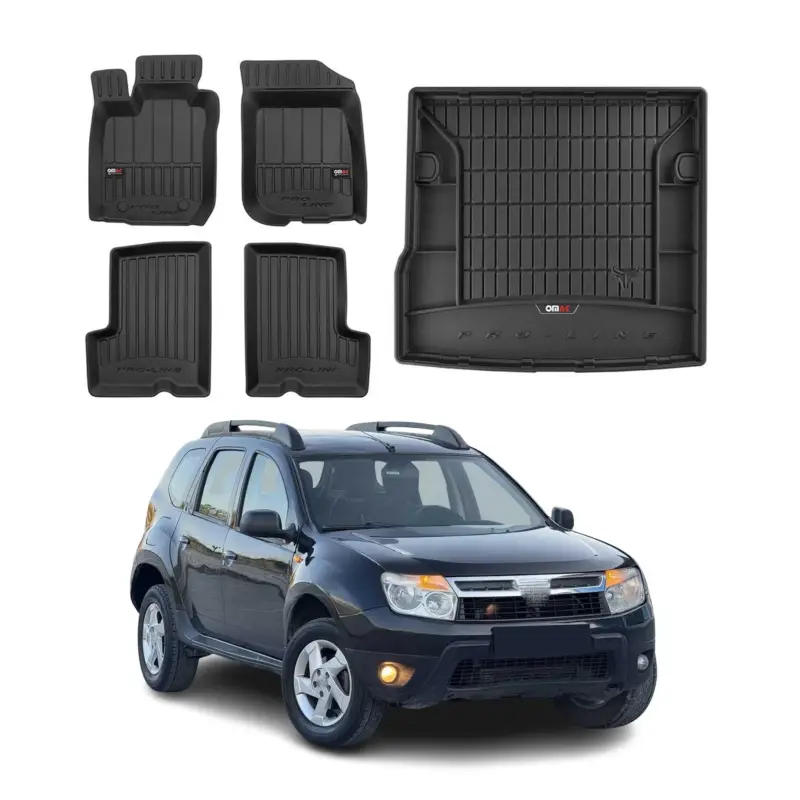 Highlight OMAC Fußmatten & Kofferraumwanne Set für Dacia Duster 2010-2018 Gummi Schwarz 5x