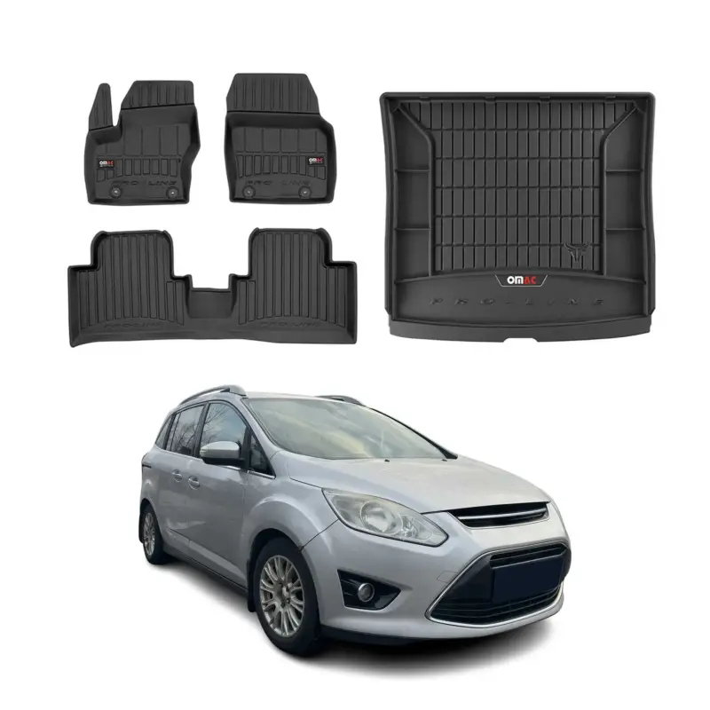 Billig OMAC Fußmatten & Kofferraumwanne Set für Ford Grand C-Max 2010-2019 Gummi 4x