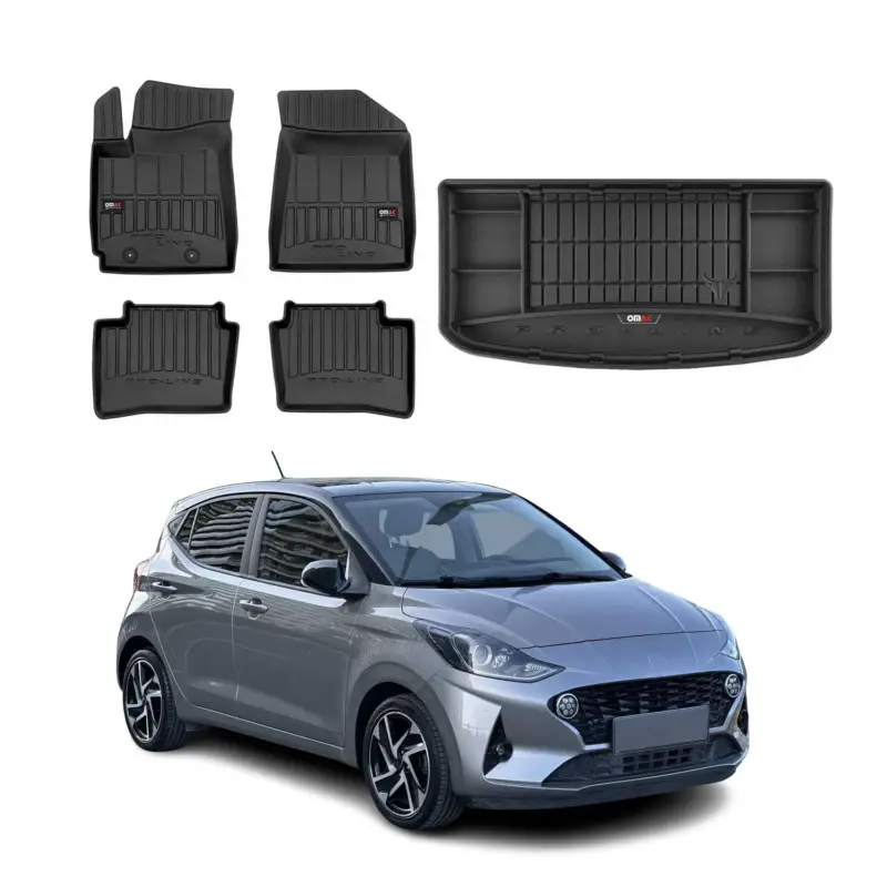 OMAC Fußmatten & Kofferraumwanne Set für Hyundai i10 2020-2026 Gummi Schwarz 5x Mega-Angebot
