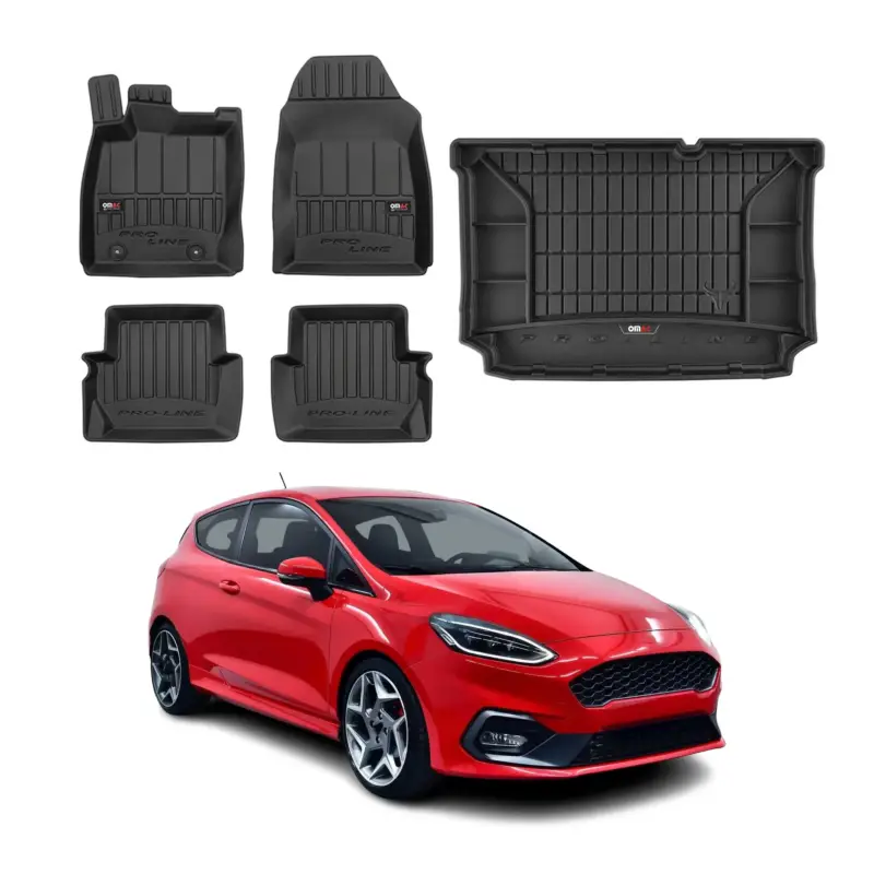 OMAC Fußmatten & Kofferraumwanne Set für Ford Fiesta mk7 2017-2023 Schwarz Gummi Preisknaller