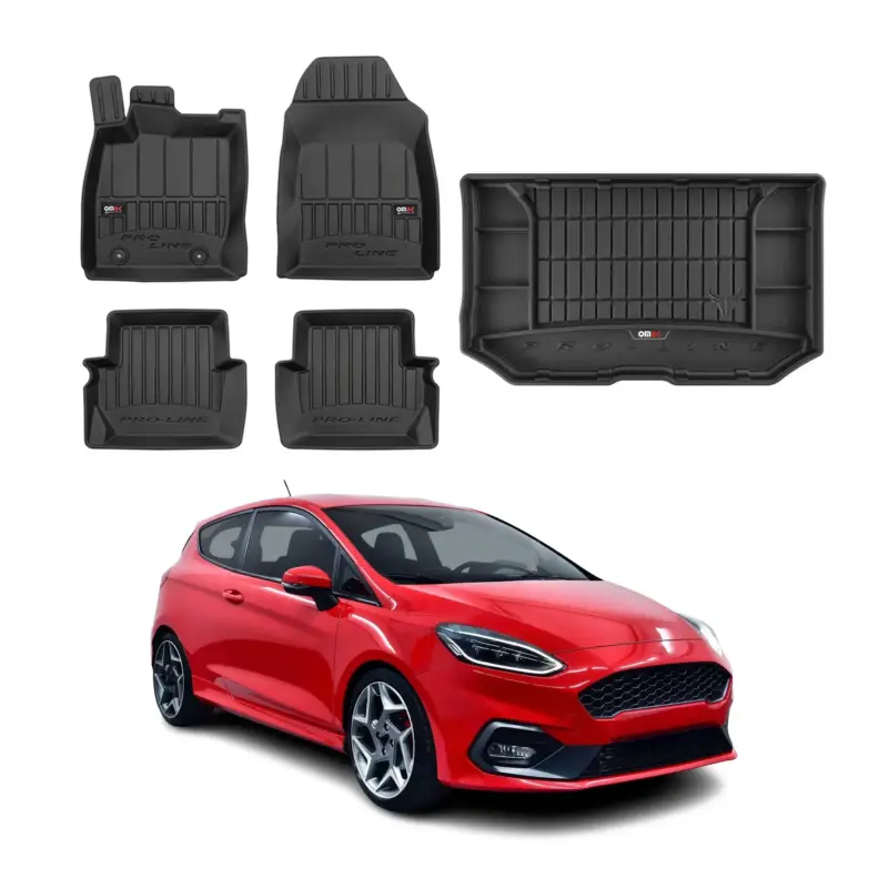 OMAC Fußmatten & Kofferraumwanne Set für Ford Fiesta mk7 2017-2023 Gummi Schwarz Schneller Versand