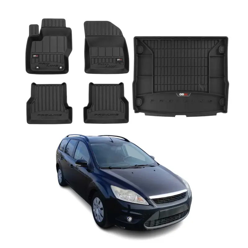 Sonderangebot OMAC Fußmatten & Kofferraumwanne Set für Ford Focus mk2 2004-2011 Turnier Gummi