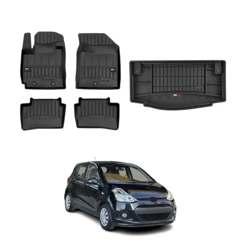 OMAC Fußmatten & Kofferraumwanne Set für Hyundai i10 2013-2019 Gummi Schwarz 5x Geprüft