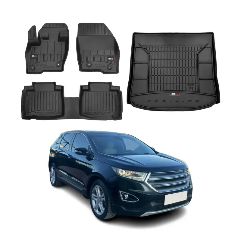 Sonderaktion OMAC Fußmatten & Kofferraumwanne Set für Ford Edge 2014-2024 Gummi Schwarz 5x