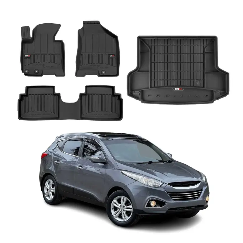 Nur Heute OMAC Fußmatten & Kofferraumwanne Set für Hyundai ix35 2009-2015 Gummi Schwarz 4x