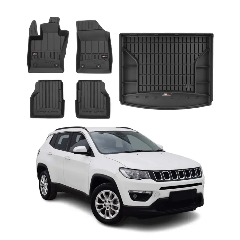 Ausverkauf OMAC Fußmatten & Kofferraumwanne Set für Jeep Compass 2017-2025 Gummi Schwarz 5x