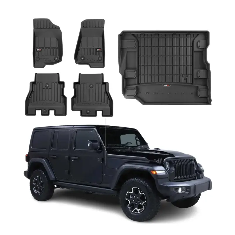 Geprüft OMAC Fußmatten & Kofferraumwanne Set für Jeep Wrangler 2018-2026 Gummi TPE 5x