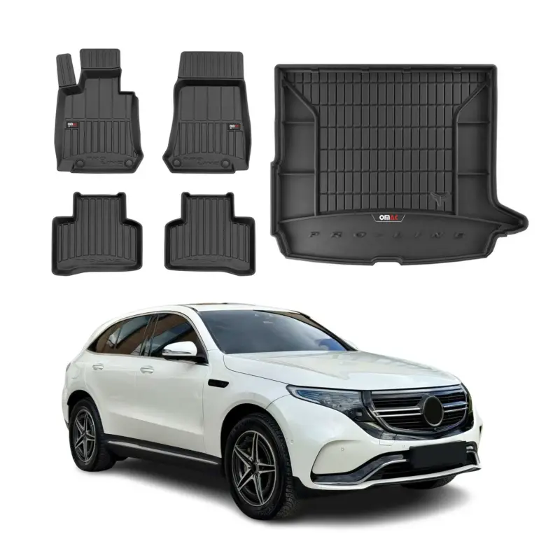 Echt OMAC Fußmatten & Kofferraumwanne Set für Mercedes EQC 2019-2023 Gummi Schwarz 5x