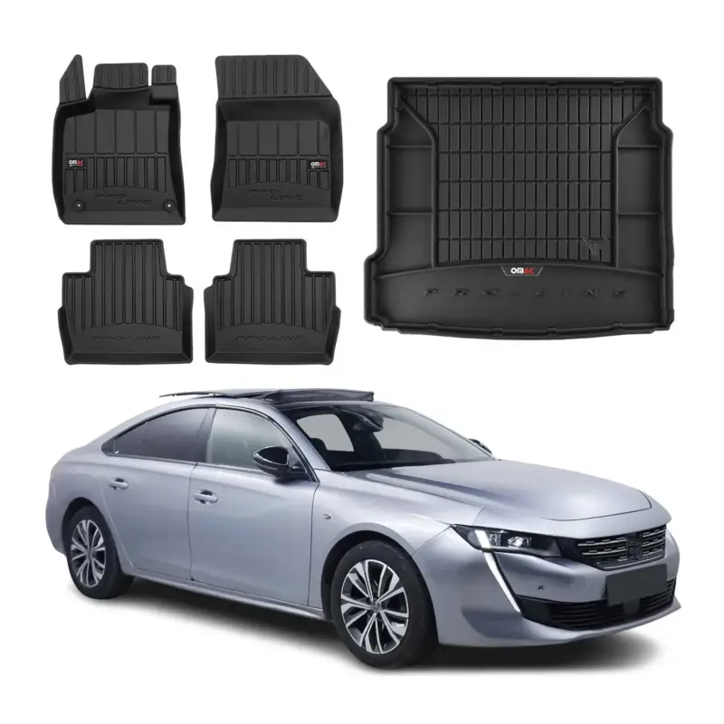 Versand Am Gleichen Tag OMAC Fußmatten & Kofferraumwanne Set für Peugeot 508 2018-2025 Gummi Schwarz 5x