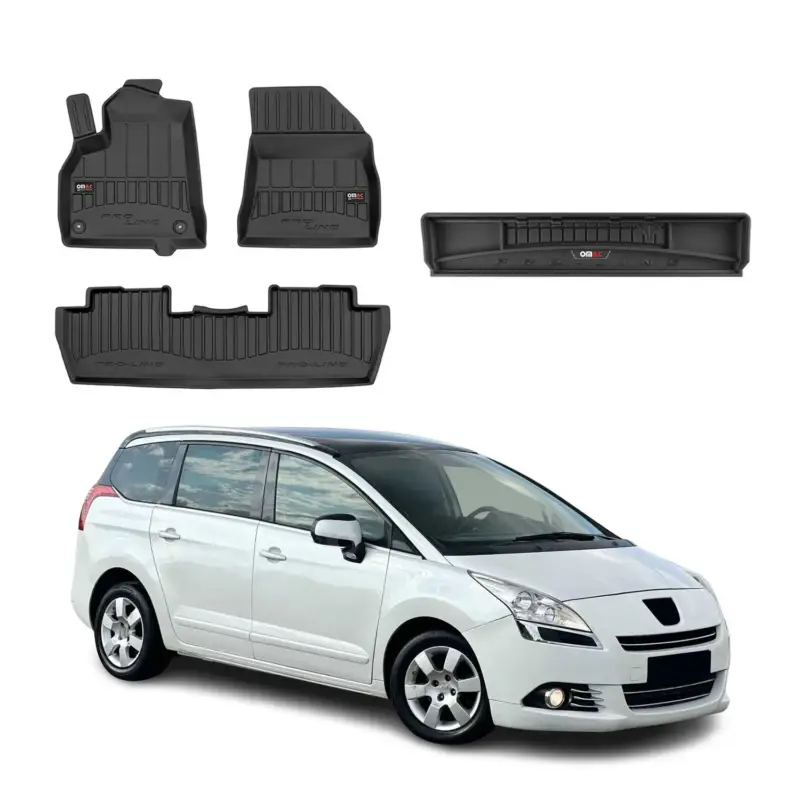 Expressversand OMAC Fußmatten & Kofferraumwanne Set für Peugeot 5008 2009-2017 Schwarz Gummi 4x