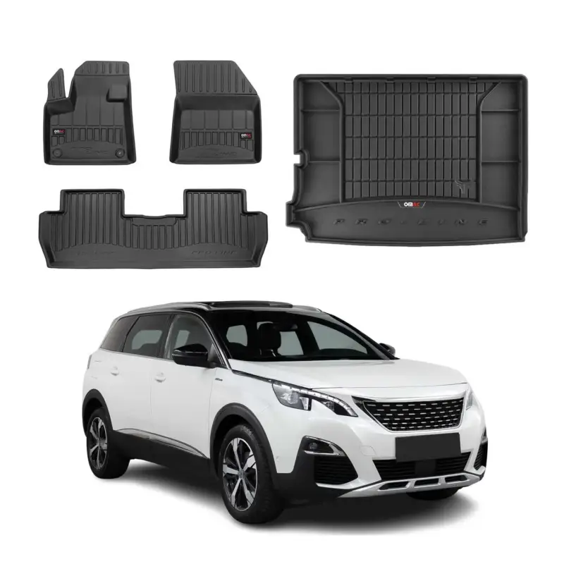 Heißes Angebot OMAC Fußmatten & Kofferraumwanne Set für Peugeot 5008 2017-2024 Gummi Schwarz 4x