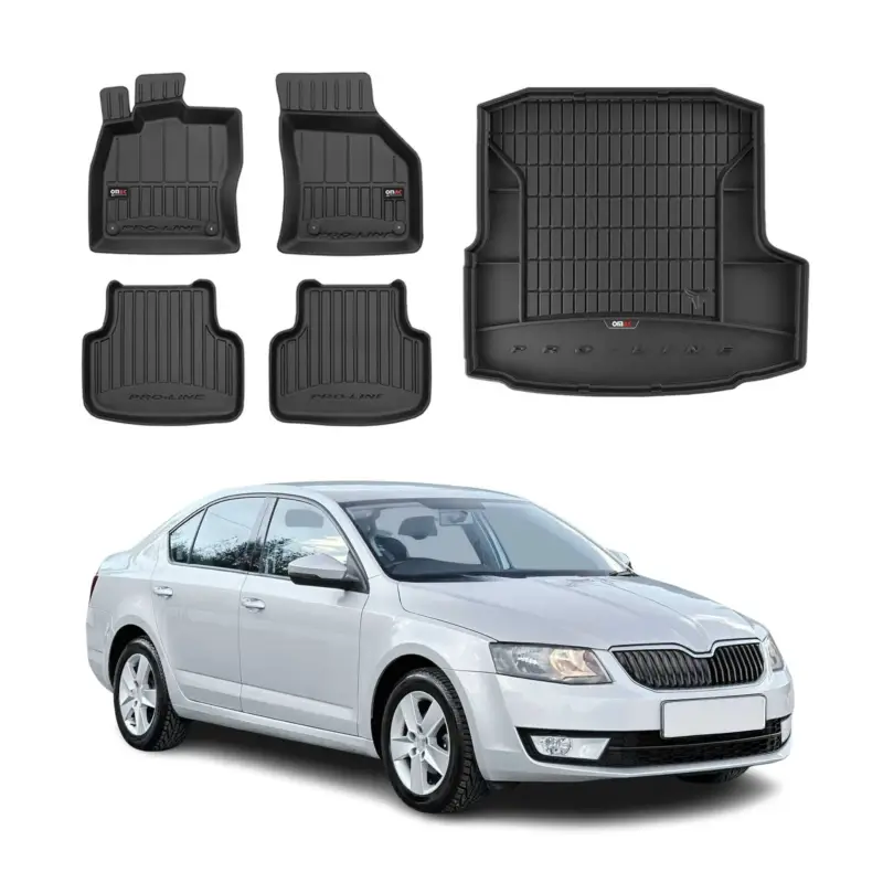 Echt OMAC Fußmatten & Kofferraumwanne Set für Skoda Octavia 2012-2020 Gummi TPE 5x