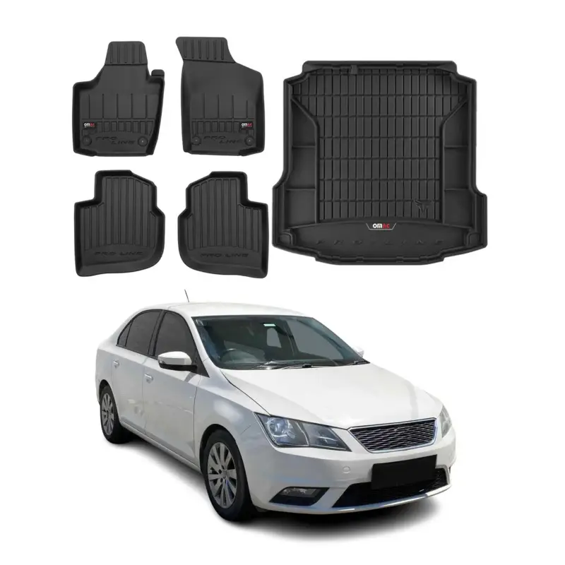 Abverkauf OMAC Fußmatten & Kofferraumwanne Set für Seat Toledo 2013-2019 Gummi Schwarz 5x