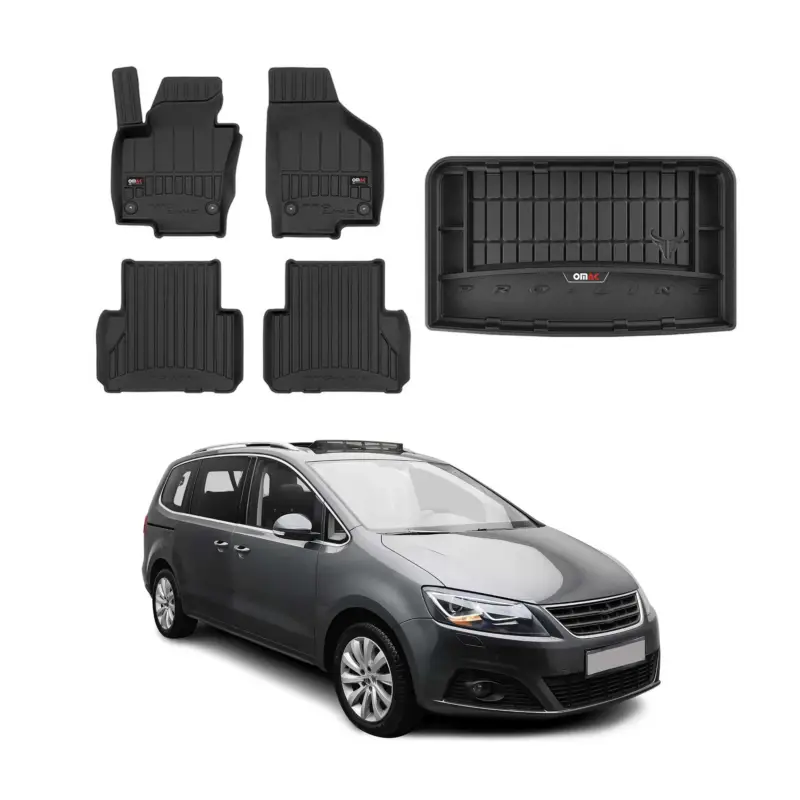 OMAC Fußmatten & Kofferraumwanne Set für Seat Alhambra 2010-2020 3.Reihe Gummi Neue Kollektion