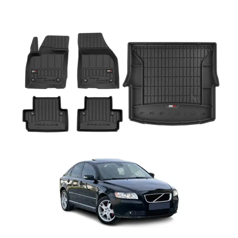 OMAC Fußmatten & Kofferraumwanne Set für Volvo S40 2003-2012 Gummi Schwarz 5x Mega-Angebot