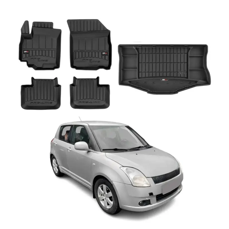 OMAC Fußmatten & Kofferraumwanne Set für Suzuki Swift 2005-2010 Gummi Schwarz 5x Letzte Chance